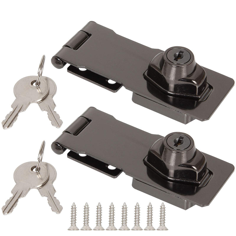 [Australia - AusPower] - 2 Pack 4 Inch Keyed Hasp Locks, Cabinet Knob Lock, Keyed Hasp Lock, Twist Knob Keyed Locking Hasp with Screws Keyed Different for Small Doors, Cabinets, Boxes, Trunks and More 2 Pack Black 