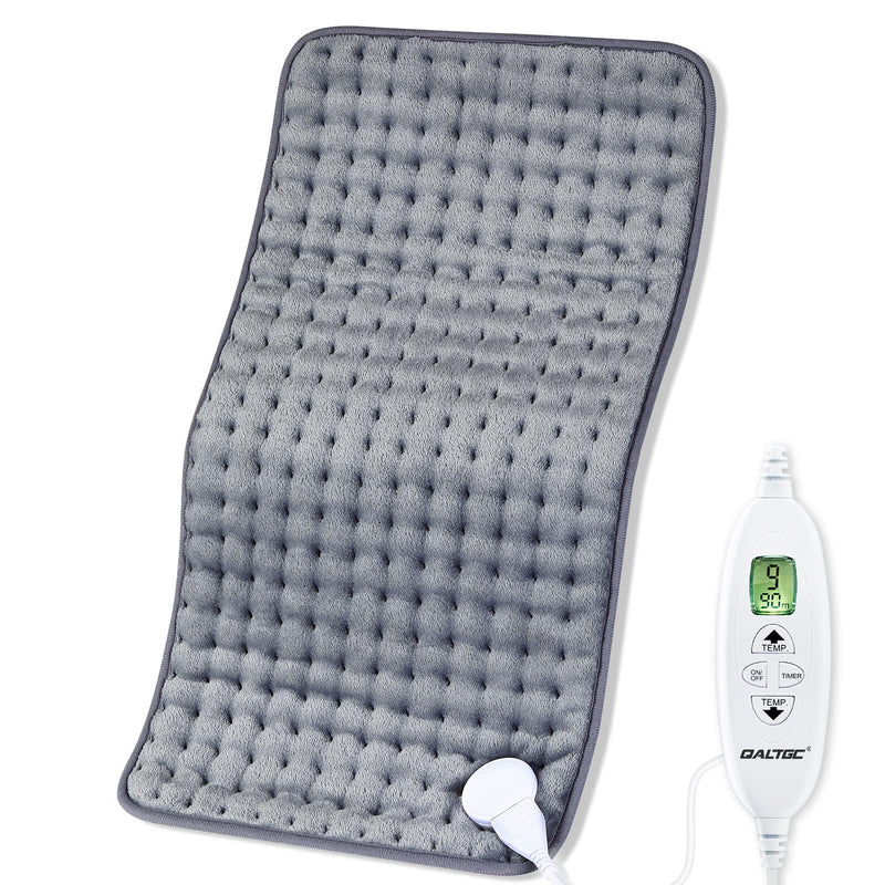 [Australia - AusPower] - QALTGC Heating Pad (12" x 24"),10 Temperature and Level 9 Timer Settings, Comfortable and Soft, Machine Washable，for Cramps, Back, Neck, Shoulder Pain Relief Gray 