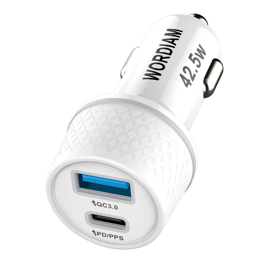 [Australia - AusPower] - USB Car Charger,WORDIMA 42.5W Car Adapter PD20W/PPS20W & QC3.0 18W/SCP 22.5W USB C Car Charger, Compatible with iPhone 12 11 X XR iPad Pro and More(White) 