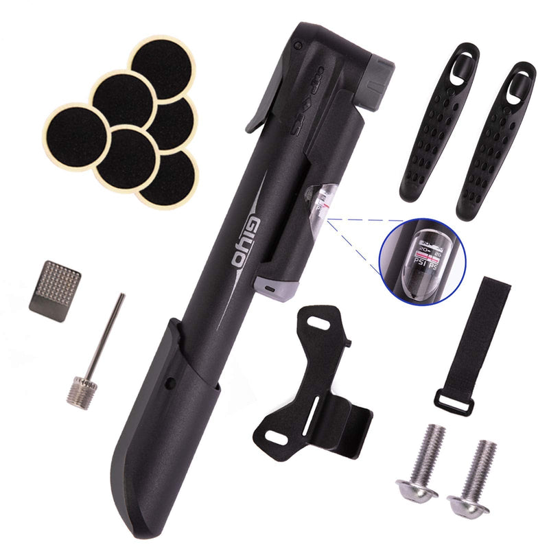 [Australia - AusPower] - GIYO Mini Bike Pump, Portable Compact Bicycle Pump with Pressure Gauge, Tire Repair Kit, Perfect for Presta & Schrader Frame Mount for Road, Mountain & BMX Cycling, Ball Pump with Needle 120 PSI 