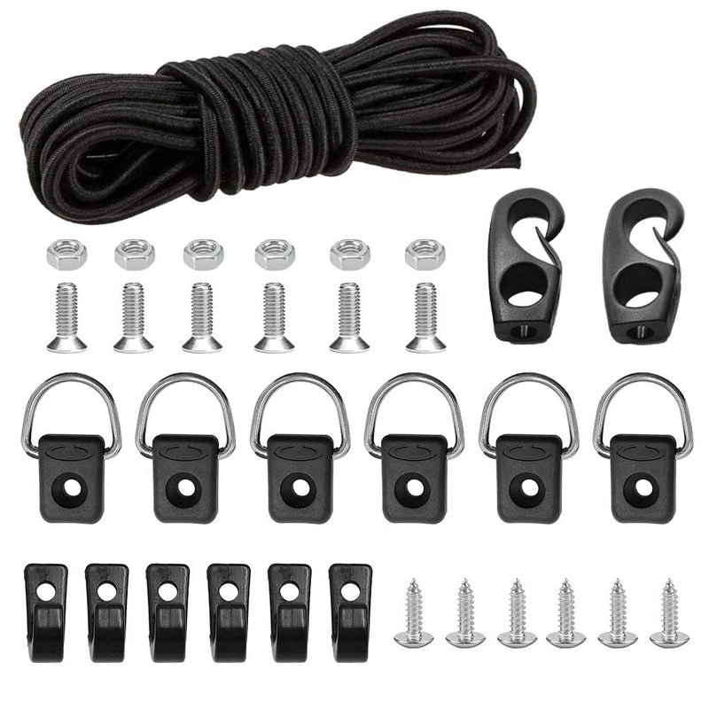 [Australia - AusPower] - Kayak Deck Rigging Kit - Kayak Bungee Cord with Bungee Cord Hooks Fishing Rigging D-Ring Cord J-Hooks with Screws for Kayak Boat Canoe Outfitting Fishing Camping etc Kayak Deck Rigging Kit-Black 