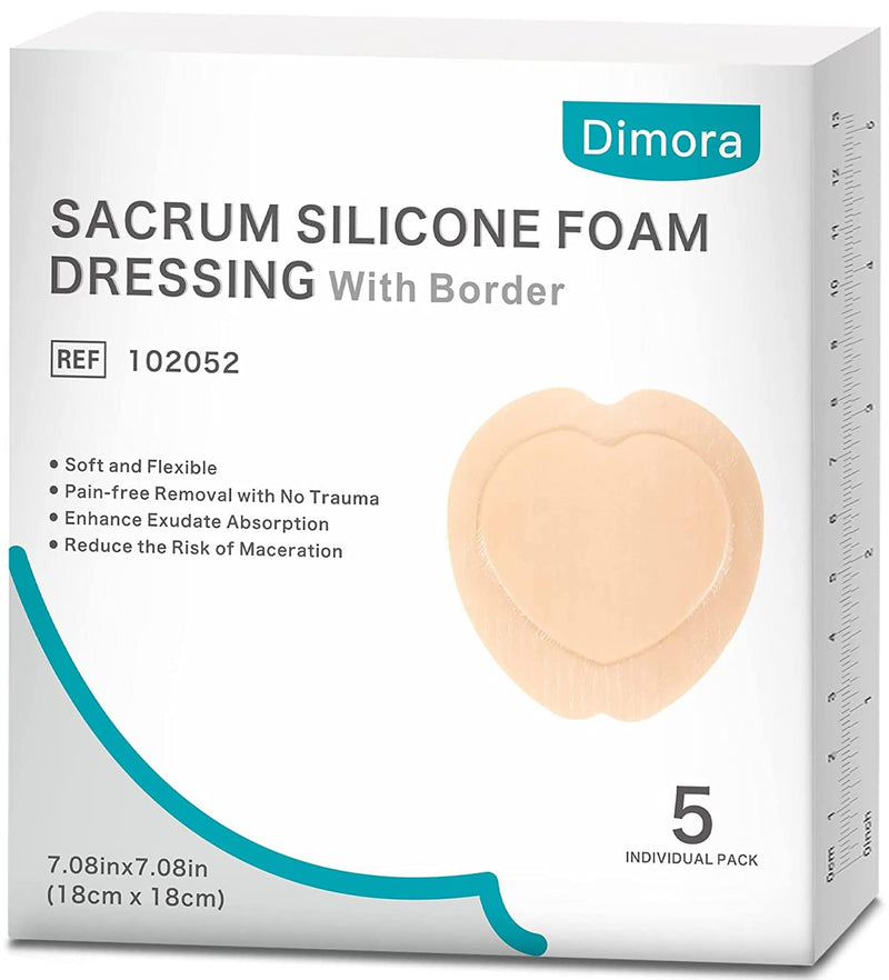 [Australia - AusPower] - Dimora Wound Dressing Sacrum Foam Bandages Silicone Adhesive Border 7"x7" Waterproof Sacral Pads Absorbent Breathable Bed Sore Pressure Dressing 7.08"x7.08" 