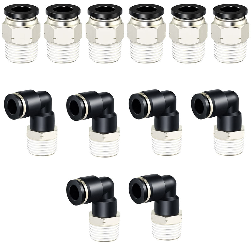 [Australia - AusPower] - TAILONZ PNEUMATIC Elbow and Straight Combination 1/2 Inch Tube OD x 1/2 Inch NPT Thread Push to Connect Fittings PC-1/2-N4+PL-1/2-N4(Pack of 12) 1/2"OD x 1/2"NPT 