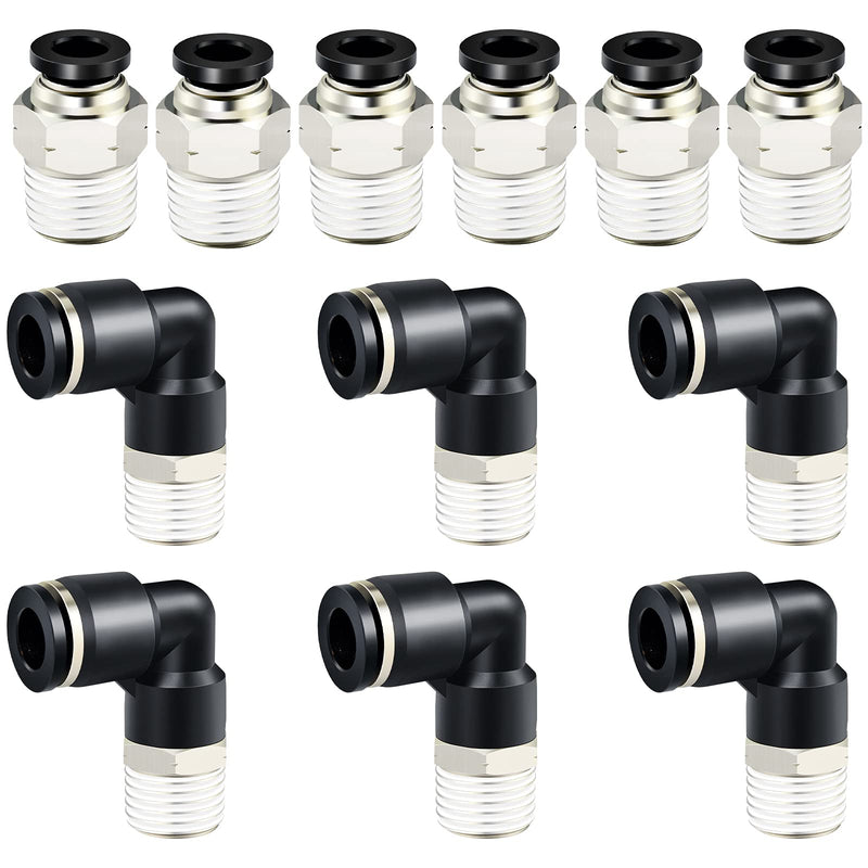 [Australia - AusPower] - TAILONZ PNEUMATIC Elbow and Straight Combination 1/2 Inch Tube OD x 1/4 Inch NPT Thread Push to Connect Fittings PC-1/2-N2+PL-1/2-N2(Pack of 12) 1/2"OD x 1/4"NPT 