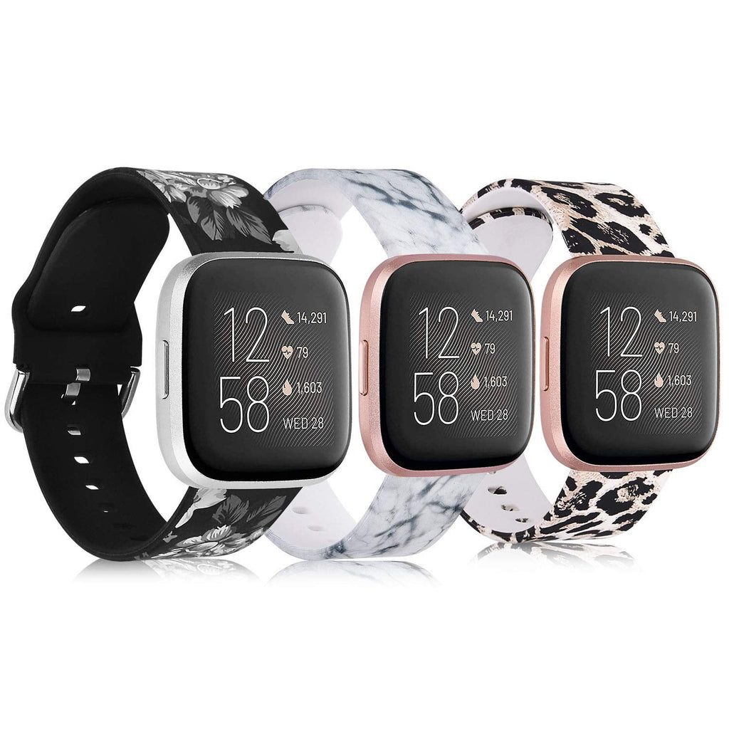 [Australia - AusPower] - QINGQING Compatible with Fitbit Versa 2/Versa/Versa Lite Edition Bands Sets, Soft Silicone Fadeless Pattern Printed Replacement Sport Watch Strap Wristband for Fitbit Versa Smartwatch (3 Pack2) 3 Pack2 
