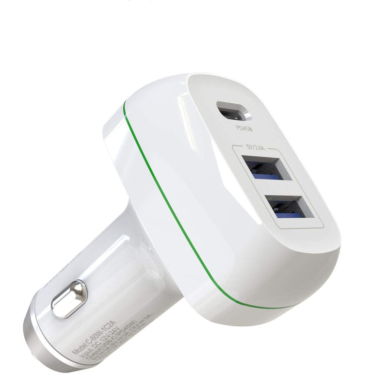 [Australia - AusPower] - HotTopStar USB C PD Car Charger, 60W 3-Port USB Fast Mini Car Charger Adapter with 45W Power Delivery&5V/2.4A Dual USB Ports Compatible with iPhone 11/11 pro/XR/X/XS, iPad Air 2/Mini 3, iPad Pro 2020 