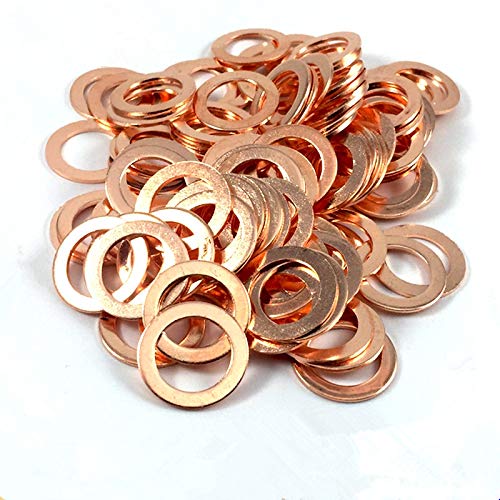 [Australia - AusPower] - LUOQIUFA M10 Flat Washer Copper Sealing Ring, Inner Diameter 10mm, Outer Diameter 14mm, Thickness 1.5mm, Metric Sealing Washer, 60 Pieces 