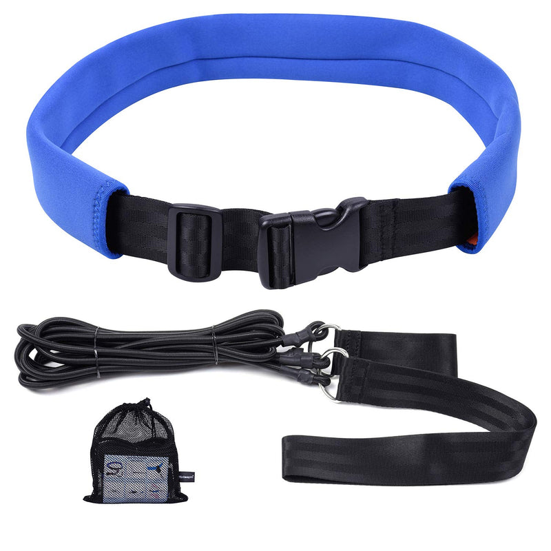 [Australia - AusPower] - Wisdompro Swim Training Belts, Swim Bungee Cords Resistance Bands, Swim Tether Stationary Swimming, Swim Harness Static Swimming Belt - Blue 