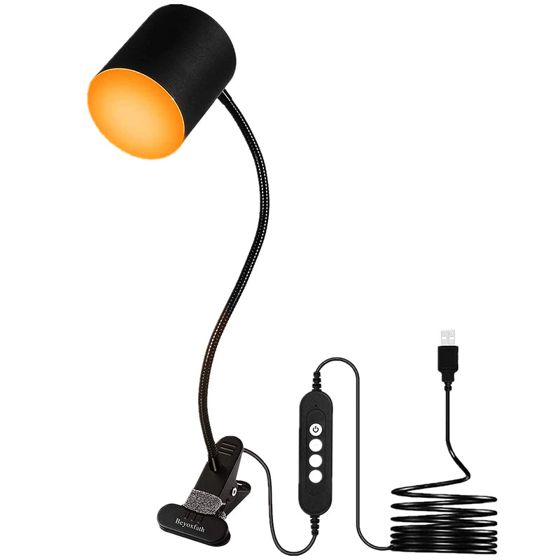 [Australia - AusPower] - Beyoxfath Led Clip Reading Light, Desk Amber Lamp, 30 LEDs USB Clip-on Lamp with 3 Color Modes and 10 Levels dimmer, 360° Flexible Gooseneck, Eye Care Lamp, Desk Light with Memory Function Black 