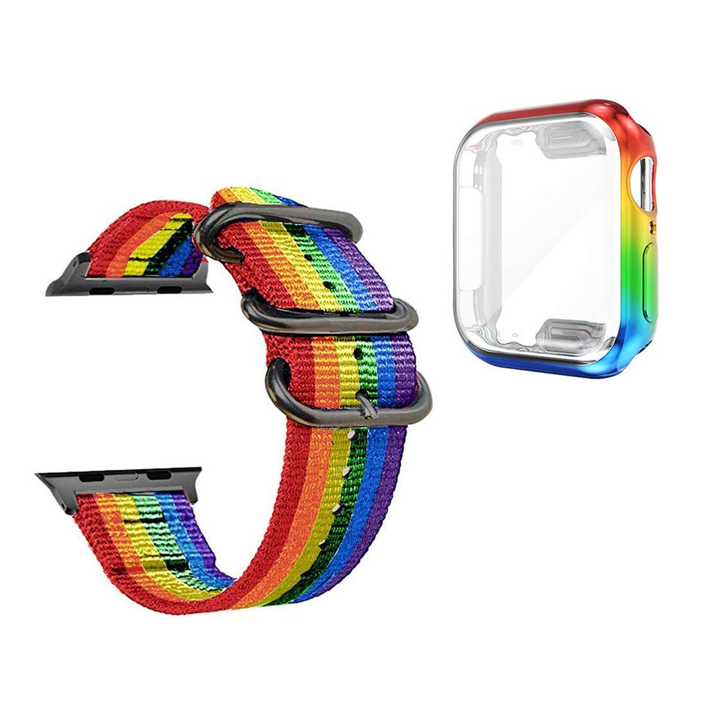 [Australia - AusPower] - Pride Rainbow Wristband for Apple Watch Band Series 6/5/4 40mm with Iridescent Cover Case,LGBT Women Red Smart iWatch 2020 Bands Straps Screen Protector Nike Sport Edition Accessories 