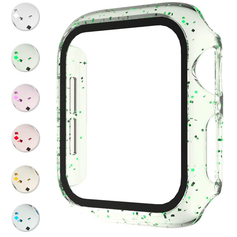 [Australia - AusPower] - Compatible with Apple Watch Series 3 2 1 42mm Case with Screen Protector, Anti-Scratch Glitter Clear PC Hard Cover and Tempered Glass Screen Protector for Apple Watch 42mm Series 3 2 1 Mint Green 42 mm 