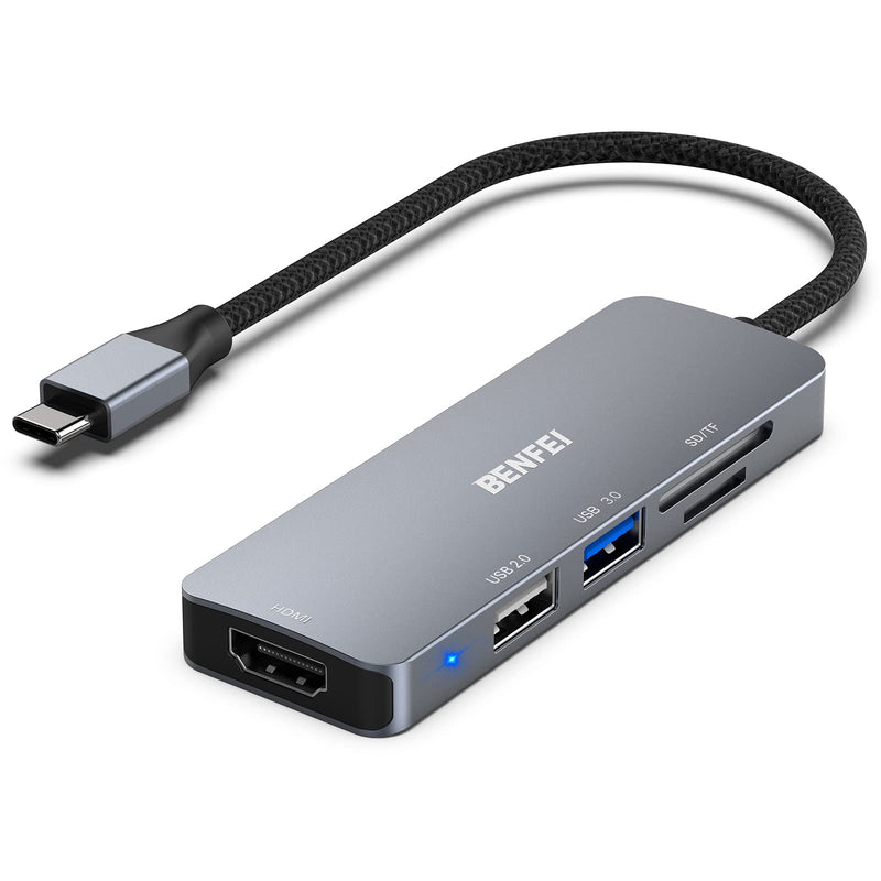 [Australia - AusPower] - USB C to HDMI, Benfei USB Type-C Hub, 2 Port USB-C to USB, USB C to SD/TF Card Compatible with MacBook Pro 2022/2021/2019, Samsung Galaxy S9/S8, Surface Book 2, Dell XPS 13/15, Pixelbook and More Gray 