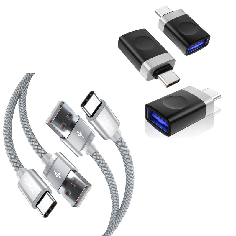 [Australia - AusPower] - USB Type C Charger Cable 6.6FT Bundle with Thunderbolt 3 OTG Adapter,Compatible with MacBook Pro,iPad Air 4 4th Mini 6,S21,21,Microsoft Surface Go,Galaxy Note 20 S20 Plus Ultra (2 Cables + 3 Adapters) 