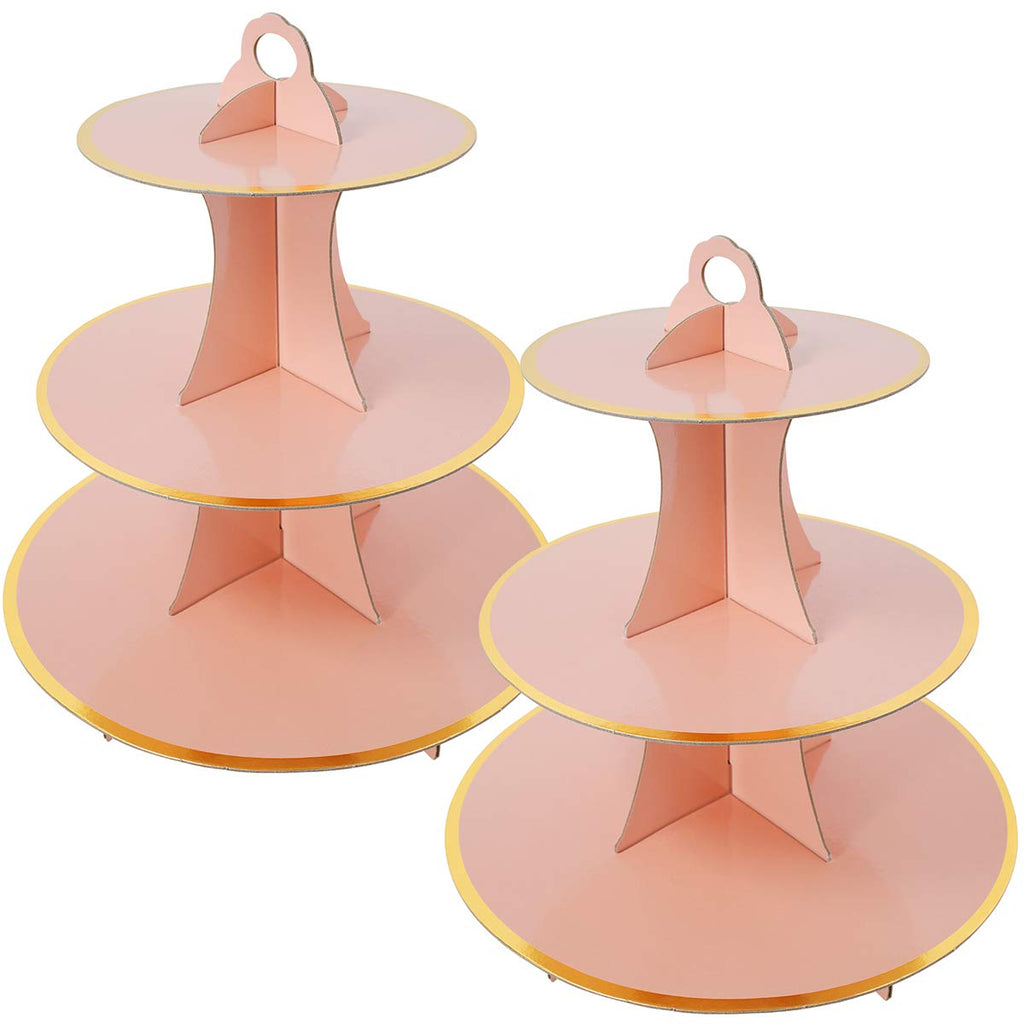 [Australia - AusPower] - 2 Set Pink Gold 3-Tier Round Cardboard Cupcake Stand for 24 Cupcakes Perfect for Girls Pink and Gold Birthday Baby Shower Party Supplies 