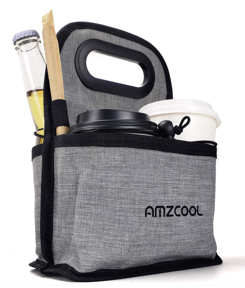 [Australia - AusPower] - Portable Coffee Cup Holder Reusable Drink Carrier Delivery Go Bag for 4 Cup Collapsible Tote Bag with Organizer Pockets Detachable Dividers, with Single Drink Tote Bag 