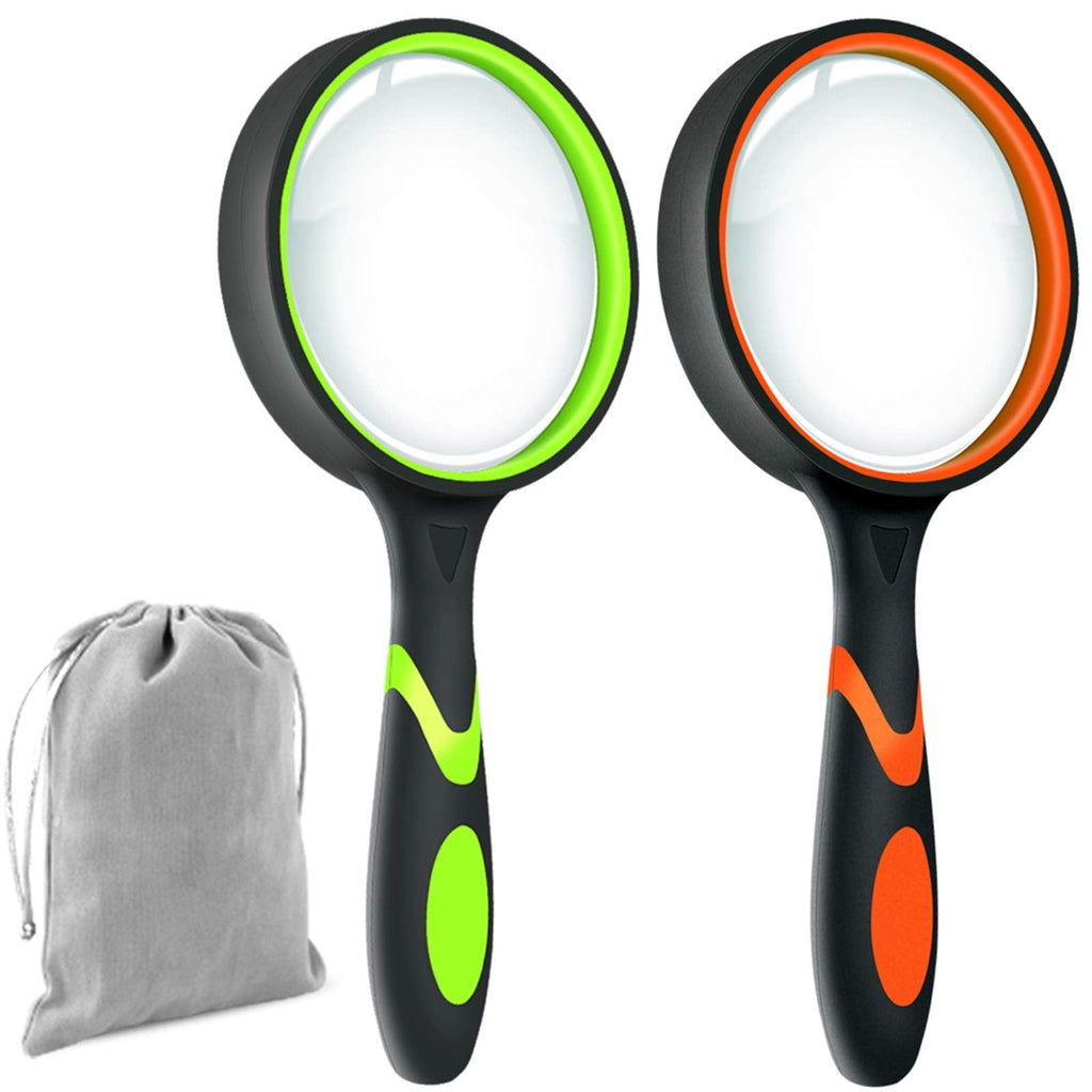 [Australia - AusPower] - Leffis 2 Pack 10X Magnifying Glass for Seniors & Kids, Non-Slip Handheld Magnifier for Reading, 75mm Magnify Glasses Lens for Close Work, Science and Hobby Observation 