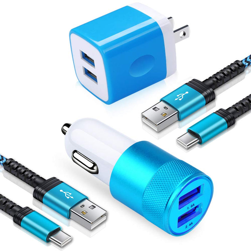 [Australia - AusPower] - USB C Charger Set, Car Charger Adapter with Wall Plug, 2Pack 6ft Type C Charging Cord with Charger Brick Compatible Samsung Galaxy S21 Ultra 5G S20 S10e S10 S9 S8 Plus Note20 10+, Google Pixel 5 4 3XL blue 