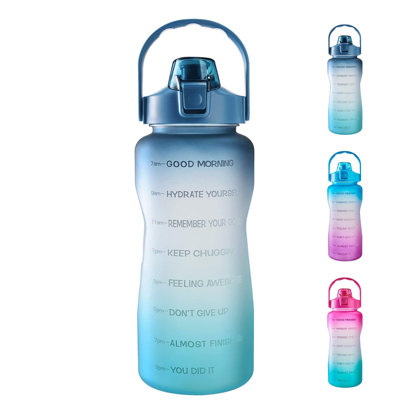 [Australia - AusPower] - 64oz Leakproof Free Drinking Water Bottle with Motivational Time Marker BPA Free for Fitness, Gym and Outdoor Sports (Navy/Green Gradient) 