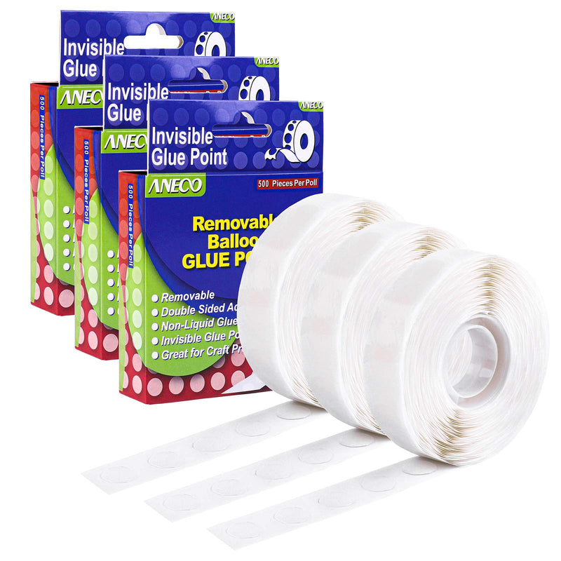 [Australia - AusPower] - Aneco 1500 Pieces Clear Balloon Glue Points Removable Adhesive Dots Double Sided Glue Points Stickers Non Trace Adhesive Glue Tape for Craft Supplies Decoration, 500 Pieces Per Roll 1 cm 