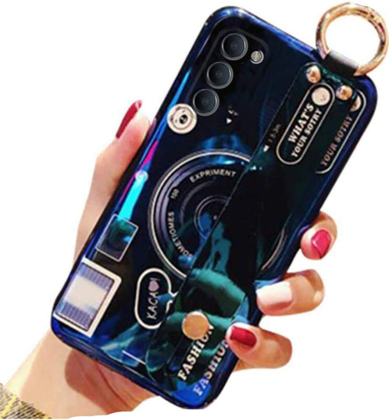 [Australia - AusPower] - Aulzaju Case for Samsung Note 20 for Girls Women with Wrist Strap Stand Bling Holographic Cute Cartoon Camera Design with Ring Holder Kickstand Soft Sleek TPU Bumper Cover for Galaxy Note 20 Blue Samsung Galaxy Note 20 