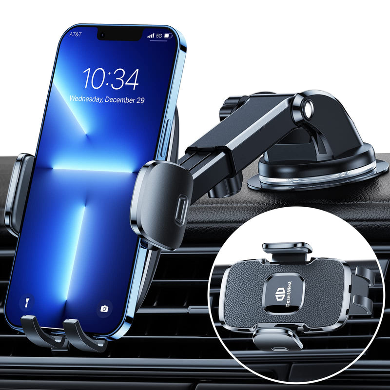 [Australia - AusPower] - DesertWest Car Phone Holder Mount, [Elite Military Grade Sturdiness] Cell Phone Holder for Car Dashboard Windshield Air Vent Compatible with iPhone 13 Pro Max 12 11 Samsung Galaxy S22 S21 All Phones 