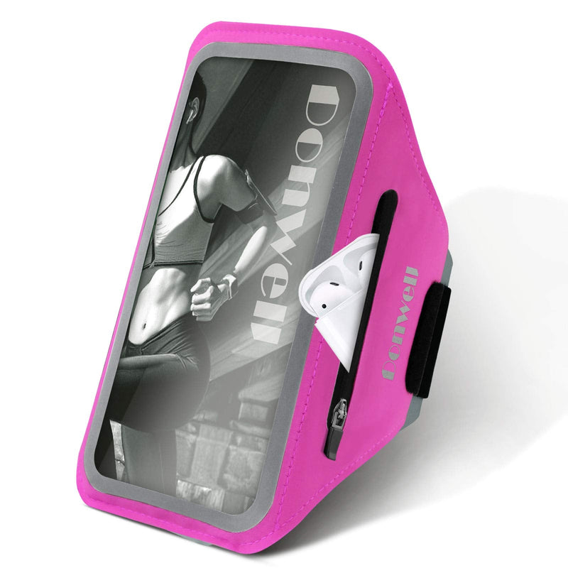 [Australia - AusPower] - DONWELL Cell Phone Armband Case for iPhone 12 Mini Pro Max 11 XR X Galaxy S21 Ultra S21+ S10+ Note20 10 9 Up to 7'', Water Resistant Phone Holder for Running with Airpods Bag (Pink) 