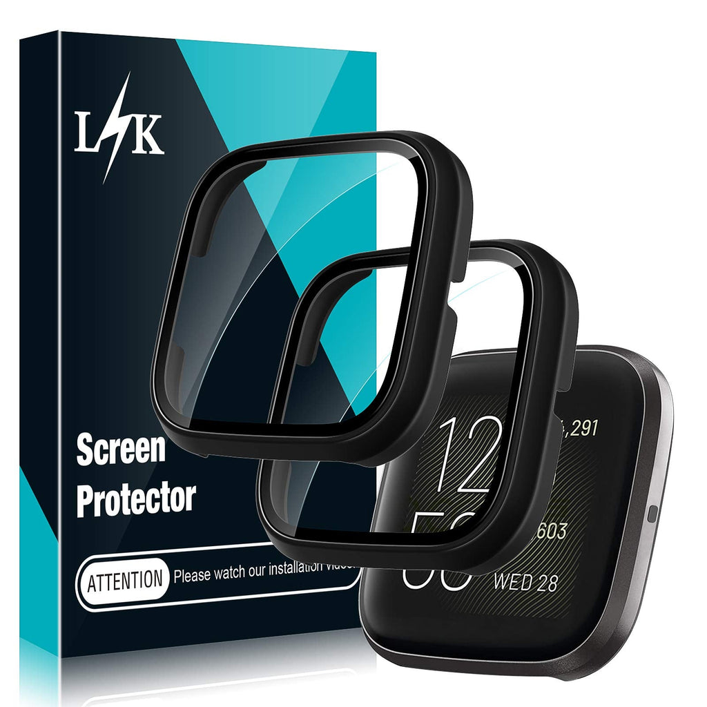 [Australia - AusPower] - 2 Pack LϟK Smartwatch Case Compatible for Fitbit Versa 2 Built-in Tempered Glass Screen Protector, All-Around Ultra-Thin Bumper Full Cover Hard PC Protective Case - Black 