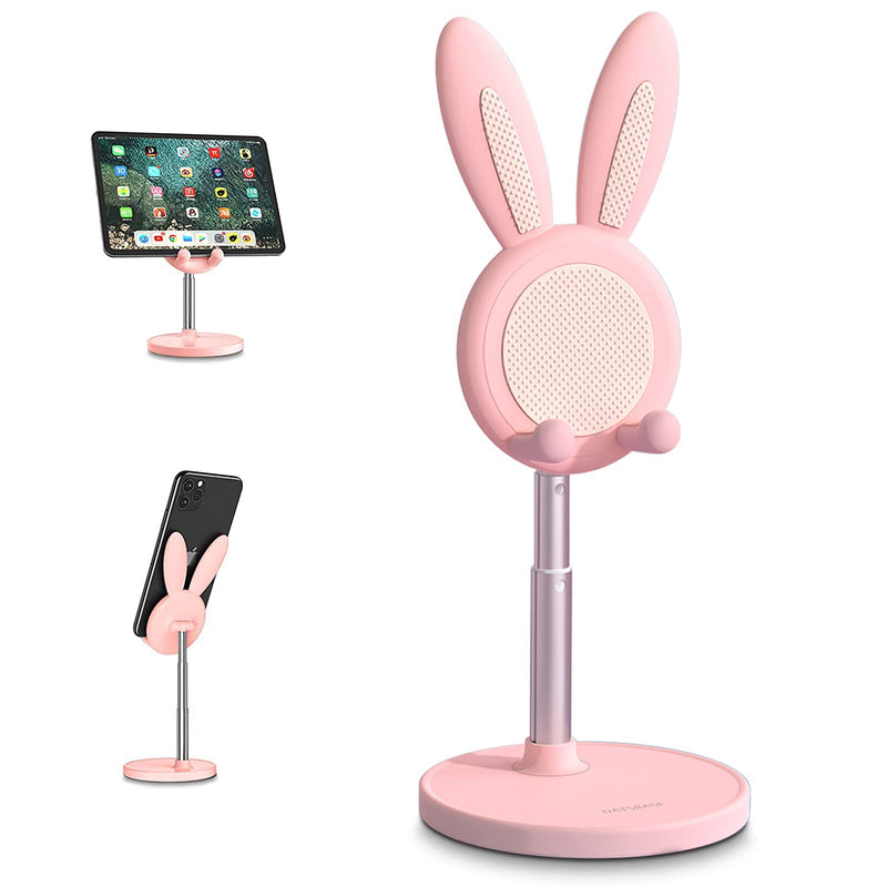 [Australia - AusPower] - Cell Phone Stand,Angle Height Adjustable Nediea Cell Phone Stand for Desk,Cute Rabbit Phone Holder Stand for Desk, Compatible with All Mobile Phones,iPhone,Samsung,Pixel,iPad,Tablet(4-10in) (Pink) Pink 