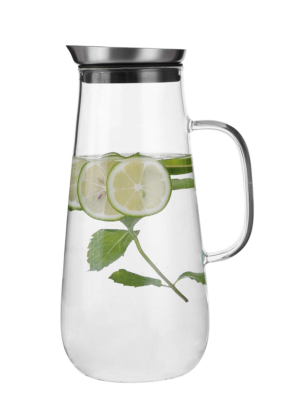 [Australia - AusPower] - Emica 50oz/1500ml Glass Pitcher with Handle and Stainless Steel Silicone Filter Lid, Borosilicate Glass Carafe, Water Jug, Juice Pitcher for Homemade Beverage/ Serving Wine/ Coffee/ Milk/ Iced Tea 50oz- with Handle 