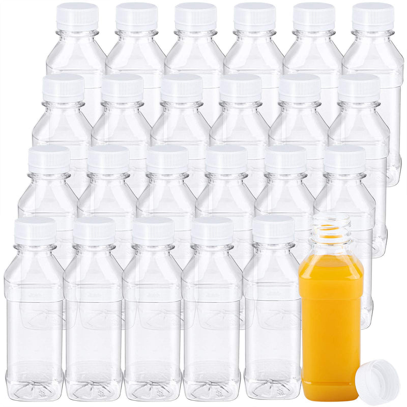 [Australia - AusPower] - ANECO 24 Pack 4 Ounce Empty Plastic Juice Bottles with Lids Square Drink Containers for Storing Homemade Juices, Water and Other Beverages 