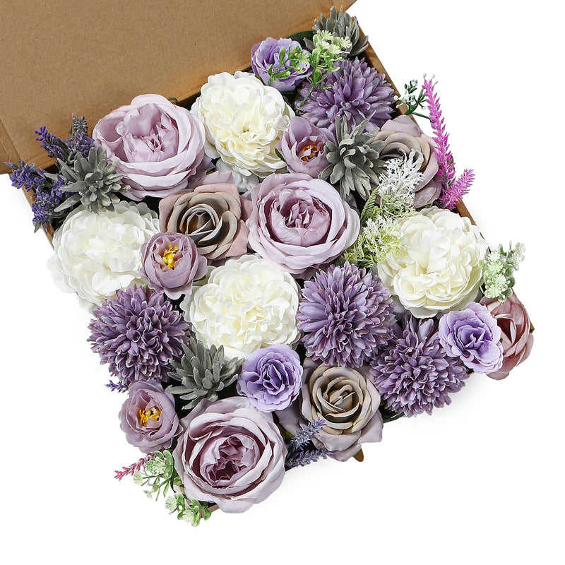 [Australia - AusPower] - Serra Flora 18Heads Multi Use Artificial Flowers Combo for DIY Centerpieces Arrangements Wedding Bridal Bouquet Table Chair Decor Candle Holder Baby Shower Cake Decor Flower Strips Home Decor Forest Purple 