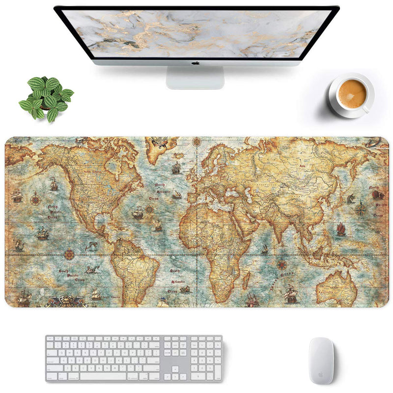 [Australia - AusPower] - Auhoahsil Large Mouse Pad, Full Desk XXL Extended Gaming Mouse Pad 35" X 15", Waterproof Desktop Mat with Stitched Edge, Non-Slip Laptop Computer Keyboard Mousepad for Office & Home, World Map Design Vintage World Map XXL - Extended size 35.6”x15.8” 