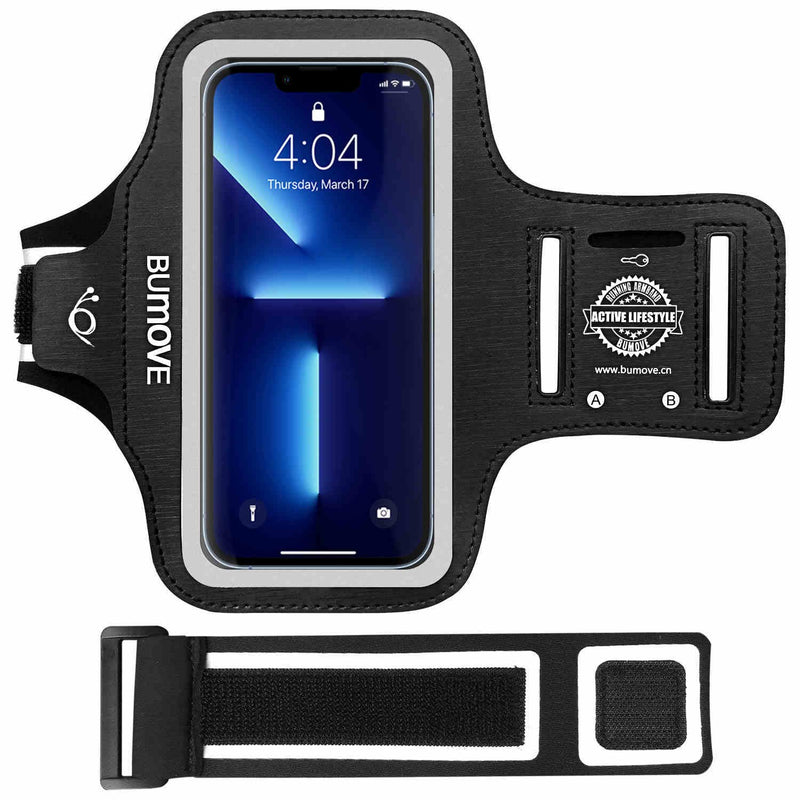 [Australia - AusPower] - iPhone 13 Pro Max, 12 Pro Max Armband, BUMOVE Gym Running Workouts Sports Cell Phone Arm Band for iPhone 12 Pro Max/13 Pro Max with Key/Card Holder (Black) iPhone 13 Pro Max, 12 Pro Max 