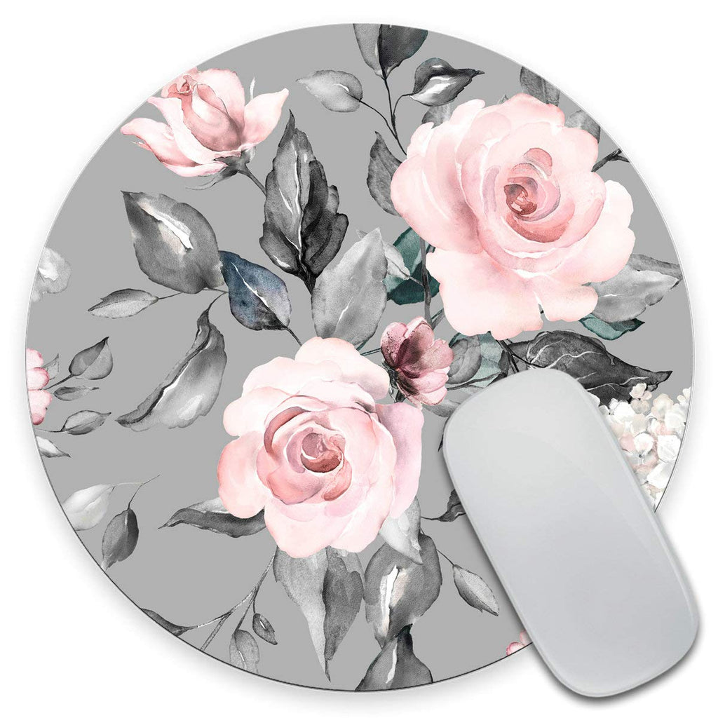 [Australia - AusPower] - Amcove Spring Flowers and Leaves Round Mousepad Roses Mousepad Gray Pink Roses Mousepad Flowers Office Supplies Mousepad Floral Mouse mat AMR24 
