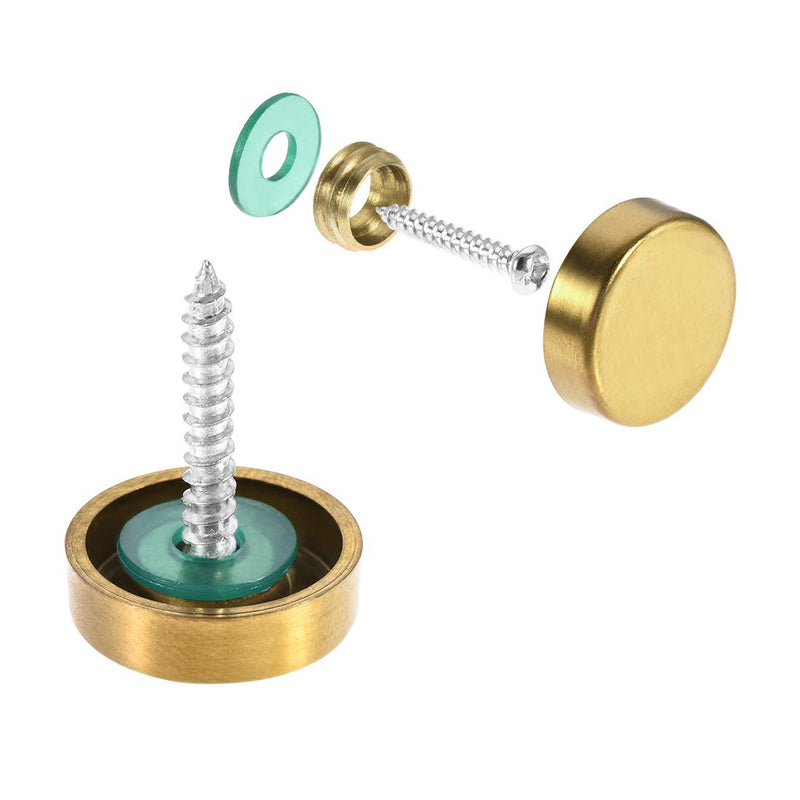 [Australia - AusPower] - uxcell Mirror Screws, Decorative Cap Fasteners Cover Nails, Electroplated, Bright Golden 16mm/0.63" 4pcs 