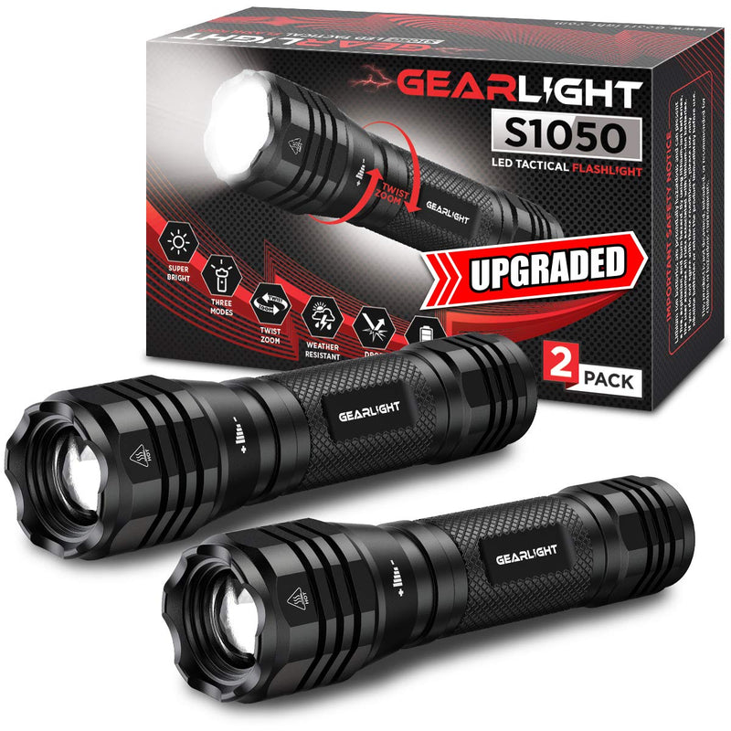 [Australia - AusPower] - GearLight S1050 LED Flashlight Pack - 2 Bright, Zoomable Tactical Flashlights with High Lumens and 3 Modes for Everyday, Outdoor & Emergency Use - Gifts for Men & Women 