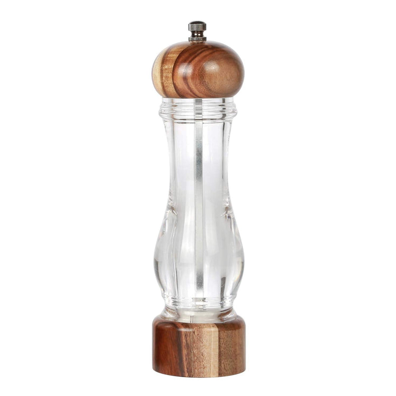 [Australia - AusPower] - KKC HOME ACCENTS Wooden Sea Salt Grinder,Salt Mill,Coarse Salt Grinder, Acacia Wood and Acrylic,Refillable,8 inch Grinder Mill for Pink Himalayan Salt or Pepper,Adjustable Coarseness Fine to Coarse 