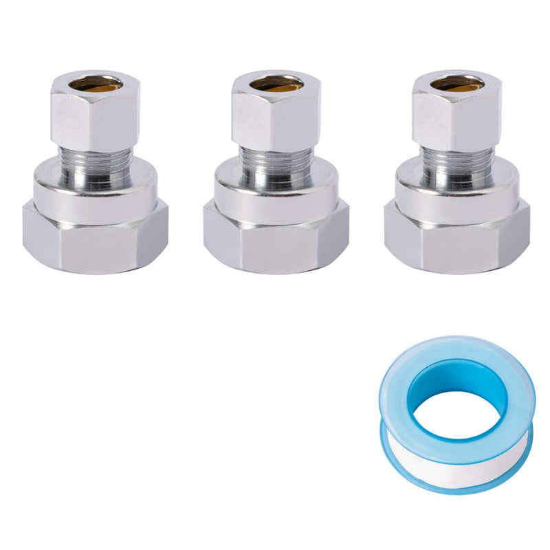 [Australia - AusPower] - SUNGATOR 3-Pack Compression Connector Fitting, 1/2" Female Pipe NPT Thread by 3/8" Male Compression with an Extra Sealing Tape 