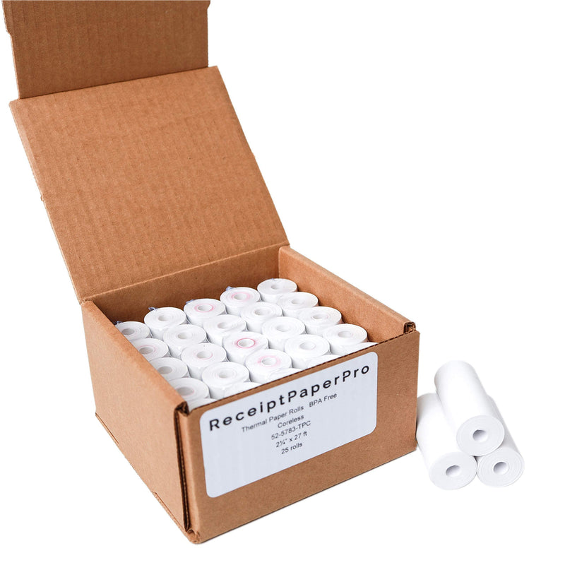[Australia - AusPower] - ReceiptPaperPro 2 1/4” x 27 ft Coreless Thermal Paper Rolls, fits POYNT Smart Payment Terminal and Mini Thermal Receipt Printers, 24mm Diameter, 25 Rolls/Case 