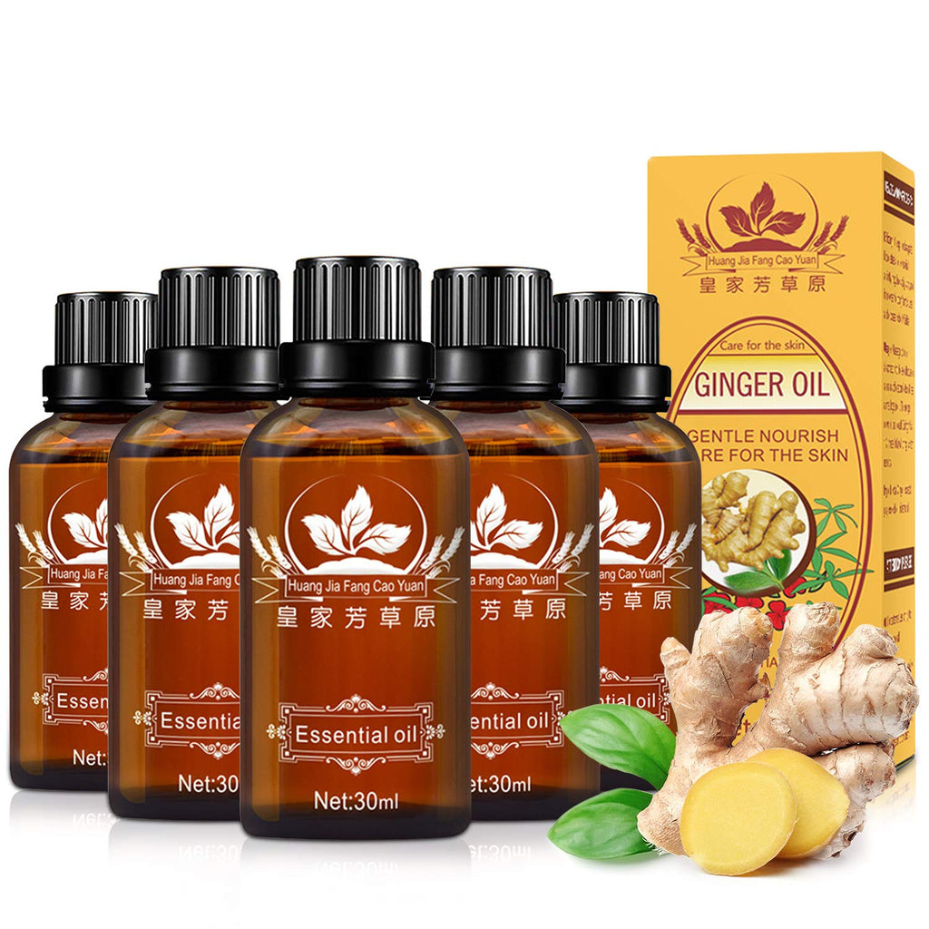[Australia - AusPower] - 5 Pack Wholesome Ginger Massage Oil, 100% Pure Natural Organic Ginger Essential Oil for SPA Massage, Body Relaxation and Lymphatic Drainage (30ml) 5pack 