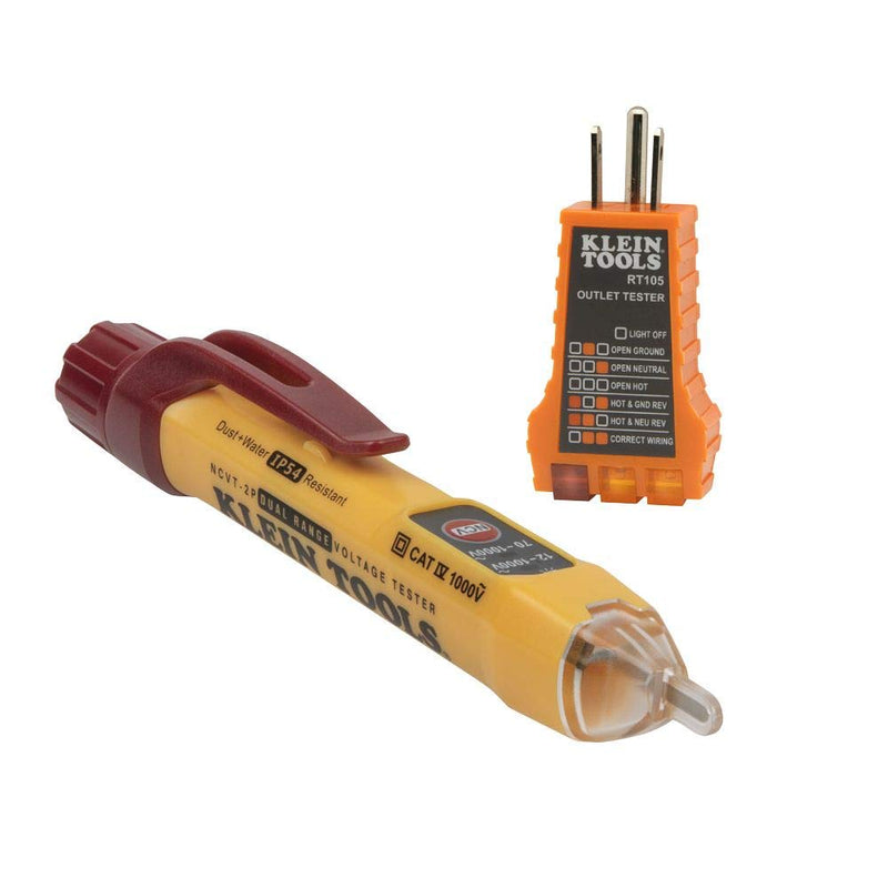 [Australia - AusPower] - Klein Tools NCVT2PKIT Non-Contact Voltage Tester with Outlet Tester, 12-48V AC or 48 - 1000V AC Dual Range for Broad Application Volt Tester w/ Receptacle Tester 