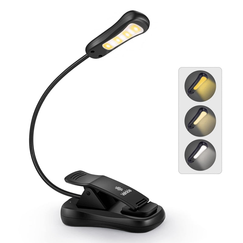 [Australia - AusPower] - Vekkia/LuminoLite Rechargeable Book Light, Reading Lights for Books in Bed, 3 Colortemperature × 3 Brightness, Clip on Book, Up to 70 Hours Lighting, Great for Readers, Kids & Travel (Black) Black 