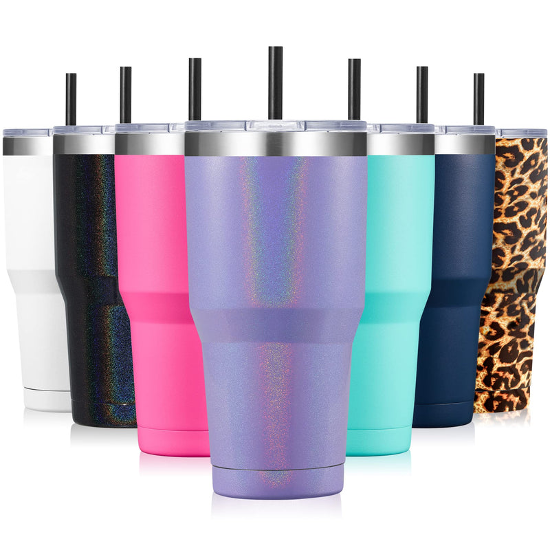 [Australia - AusPower] - ALOUFEA 30oz Stainless Steel Tumbler, Insulated Coffee Tumbler Cup with Lid and Straw, Double Walled Travel Coffee Mug for Hot & Cold Drinks (Glitter Lavender, 1 Pack) Glitter Lavender 