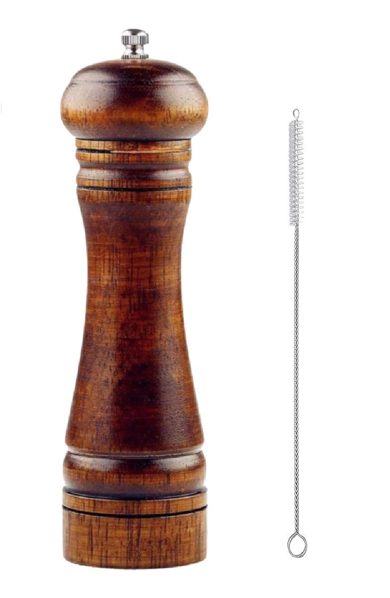 [Australia - AusPower] - Wooden Pepper Mill or Salt Mill with a cleaning brush - 8 inch tall - Best Pepper or Salt Grinder Wood with a Adjustable Ceramic Rotor and easily refillable - Oak Wood Pepper Grinder for your kitchen 