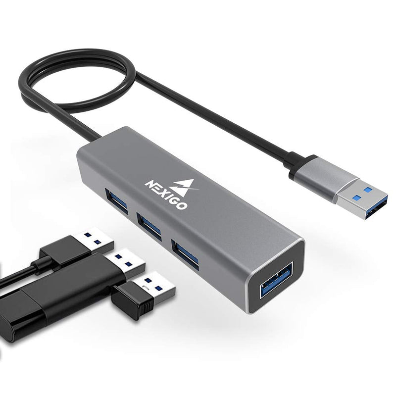 [Australia - AusPower] - NexiGo 4-Port USB 3.0 Hub, Aluminum Portable USB Hub, 2 Ft Cable, [5Gbps High Speed, 4.5W Charging Supported] for MacBook, Mac Pro/Mini, iMac, Surface Pro, Laptop, USB Flash Drives, Hard Drives 