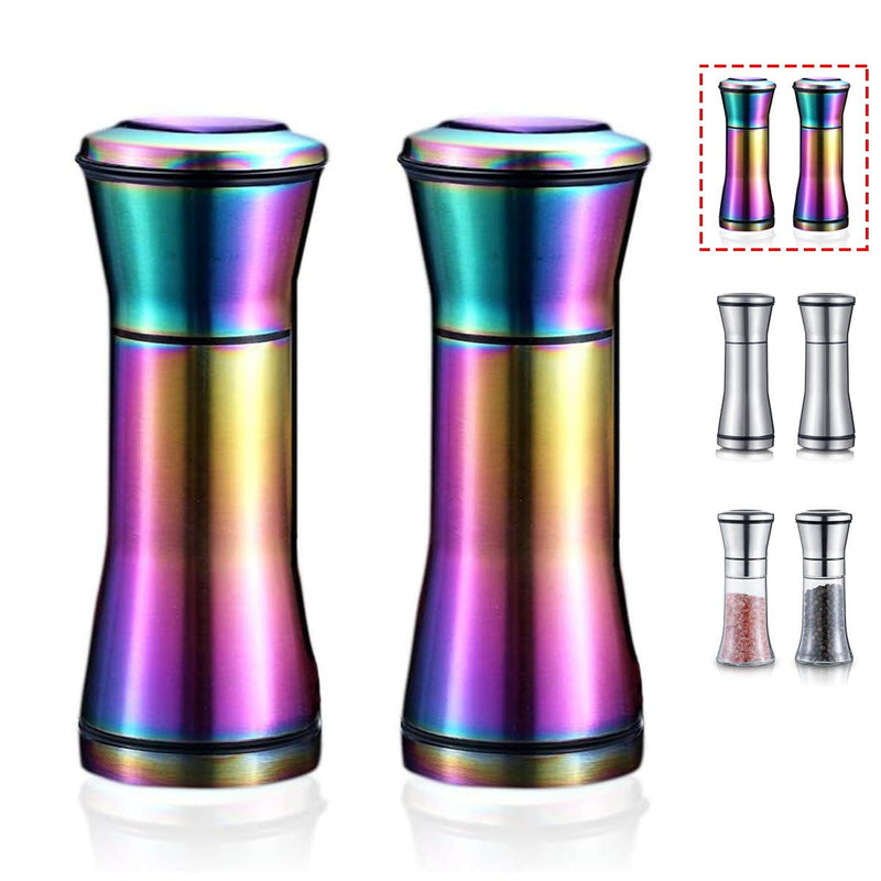 [Australia - AusPower] - Rainbow Salt And Pepper Shakers, Kyraton Titanium Plating Stainless Steel Salt And Pepper Grinders Refillable Pepper Grinder, Pepper Mill, Salt Grinder, Salt Shaker, Salt Pepper Shaker Set of 2 1.pepper.c 