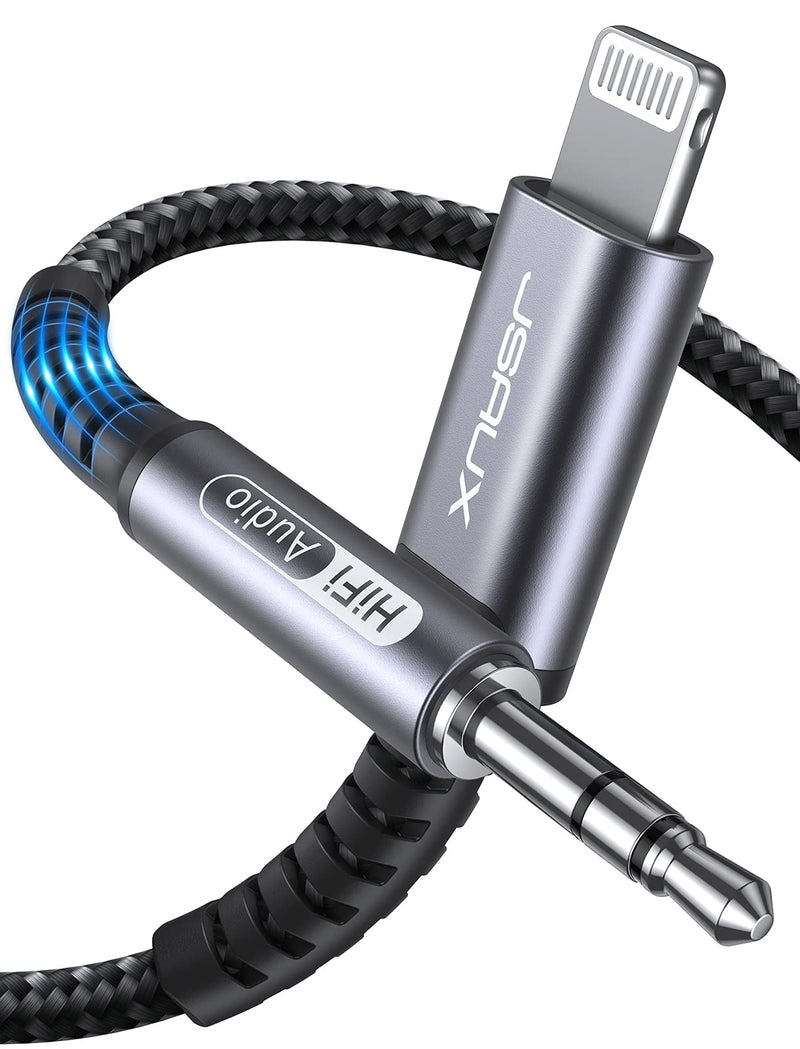 [Australia - AusPower] - Lightning to 3.5mm Audio Cord 6FT, JSAUX [Apple Mfi Certified] Lightning to Aux Cable for iPhone 13/13 Pro Max/12/12 Mini/12 Pro/12 Pro Max/11 Pro/11 Pro Max/X/XR/XS Max/8/7/Headphone/Car Stereo-Grey Grey 