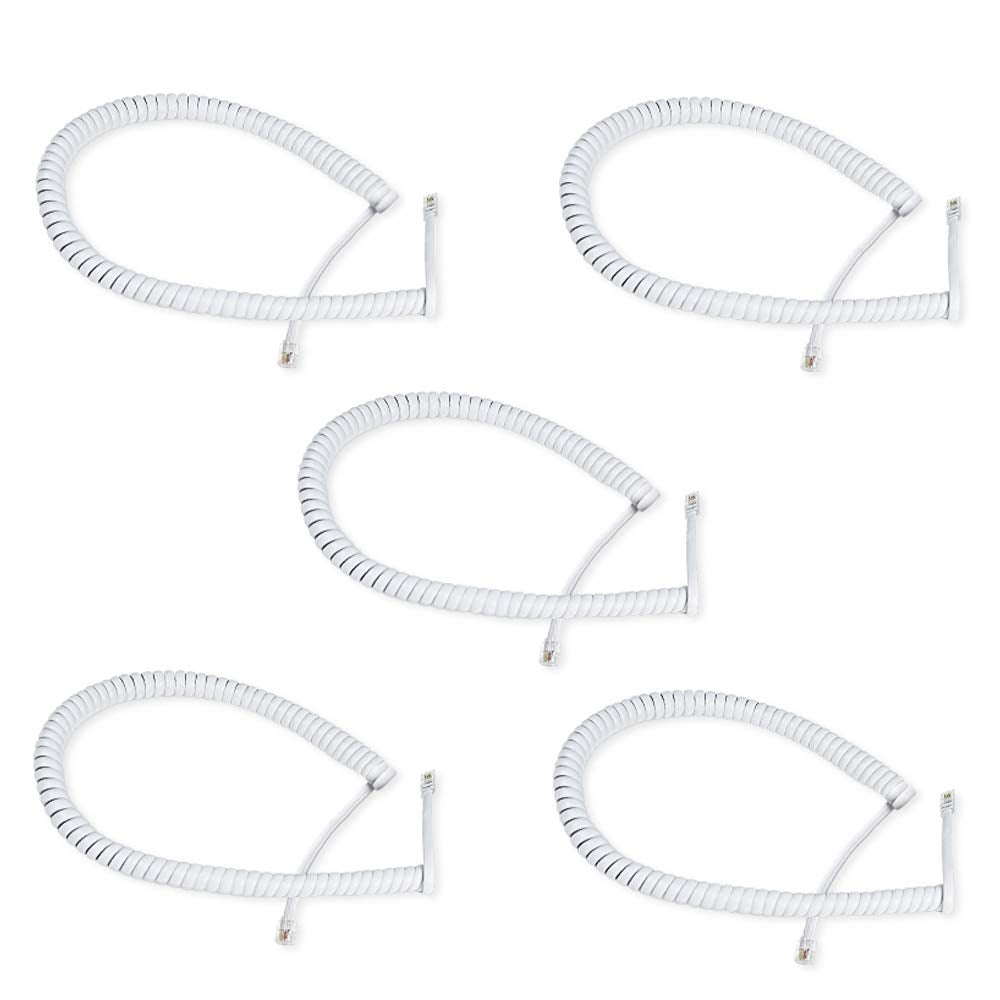 [Australia - AusPower] - Telephone Handset Cord, [5Pack 9Feet] ohCome Pure-Copper Coiled Telephone Phone Handset Cord Cable, Coiled Length 1.6Ft to 9.0Ft Uncoiled (White) White 