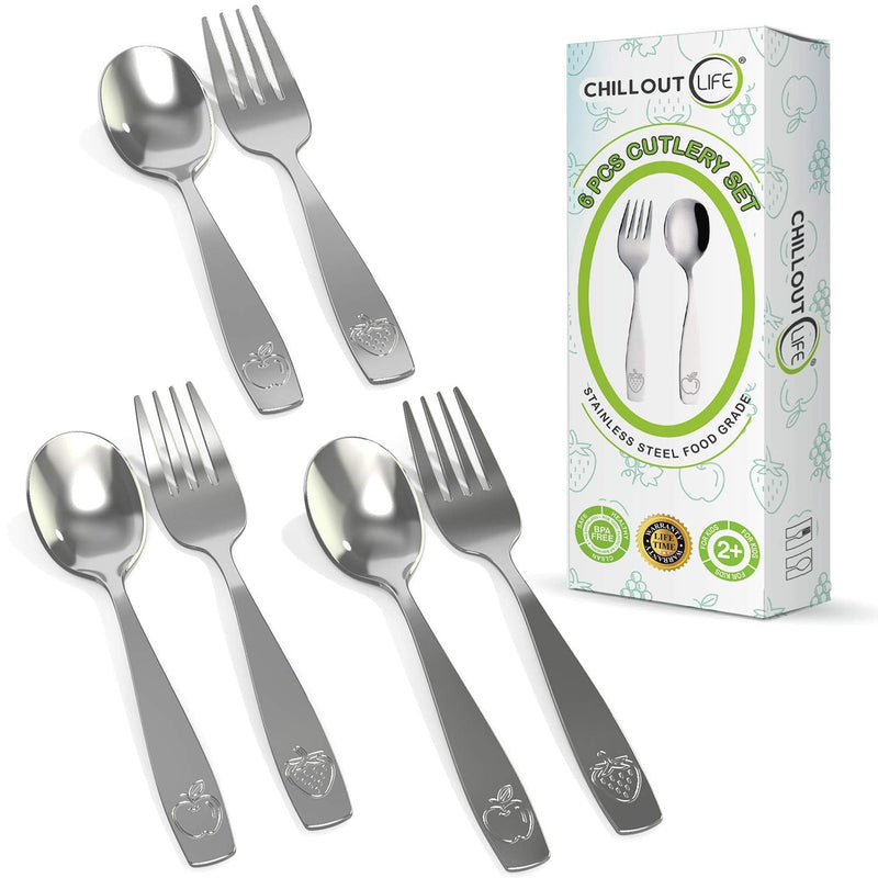 [Australia - AusPower] - Stainless Steel Kids Silverware Set - Child and Toddler Safe Flatware - Kids Utensil Set - Metal Kids Cutlery Set (6 Piece, Stainless Steel) 6 Piece 
