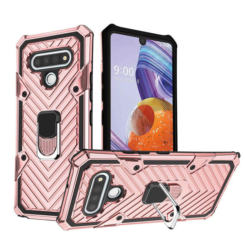 [Australia - AusPower] - Phone Case for LG Stylo 6, Military Grade Shockproof Protection Cover Adsorbable to Magnetic Car Mount Holder, Cellphone Rugged Armor Attached Anti-Slip Ring Compatible with Stylo 6(6.8"),Rose Gold 